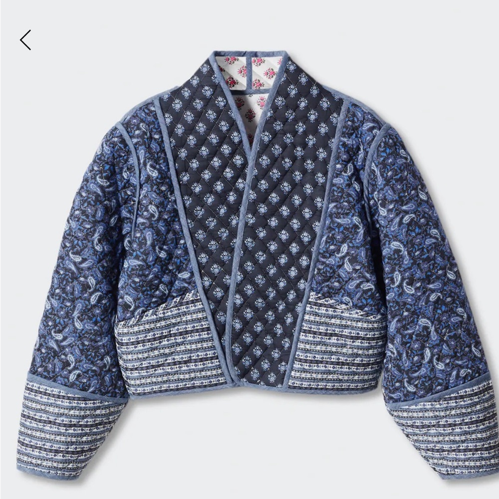 Mango QUILTED REVERSIBLE JACKET Pailsey Blue Pink White 100% Cotton Size Small - Picture 7 of 14